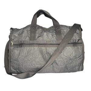 LeSportsac Large Weekender Duffle Travel Carry On Bag Gray Quilted Floral Print